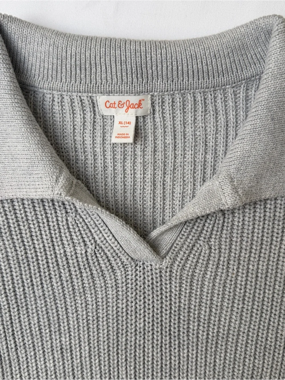 Cat & Jack Girls XL 14 Gray Ribbed Knit Collared Sweater